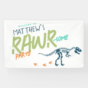 Boys Cool T-Rex Dinosaur Kids Birthday Welcome Banner