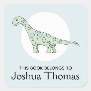 Boys Cool This Book Belongs Dinosaur Name Kids Square Sticker
