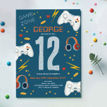 Boys Cool Video Game Kids 12th Birthday Invitation<br><div class="desc">This cool and modern video game-themed kids birthday invitation design features a bright blue gaming cartoon design, with a controller, headset, health hearts, lightening bolts, coins, and stars. The invite can be personalized with your boy's name and other details necessary for your party. The perfect gamer-themed addition to your child's...</div>