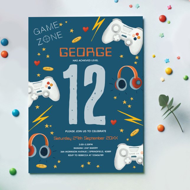 Boys Cool Video Game Kids 12th Birthday Invitation (Creator Uploaded)