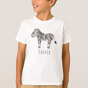 Boy's Cool Watercolor Zebra Safari with Name T-Shirt