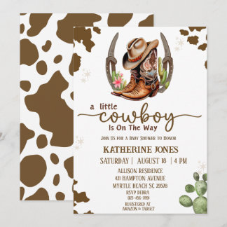 Boys Cowboy Cow Print Baby Shower   Invitation