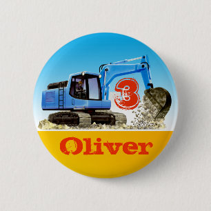 Boys Custom Name and Age Construction Digger 2 Inch Round Button