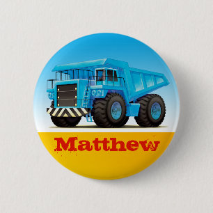 Boys Custom Name Construction Dump Truck 2 Inch Round Button