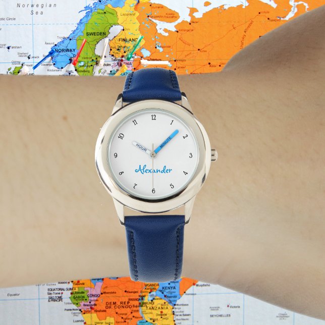 Boys Custom Name Cool Blue Stylish Trendy Kids Watch (Boys Custom Name Cool Blue Stylish Trendy Kids Watch)
