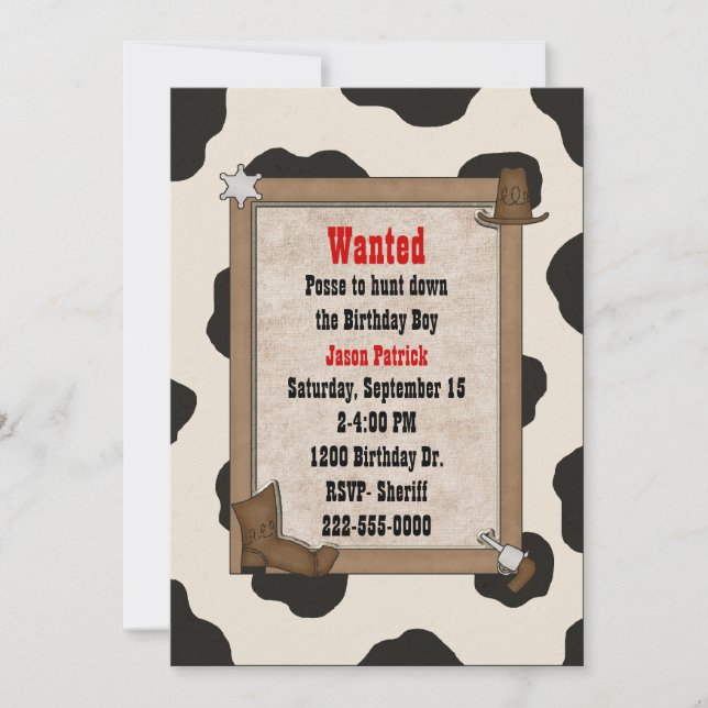 Boy's Custom Western Theme Birthday Invitation (Front)