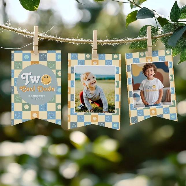 Boys Cute 2nd Birthday Milestone Photo  Bunting Flags (Creator Uploaded)