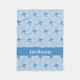 Boys Cute Airplane Pattern Personalized Name Fleece Blanket