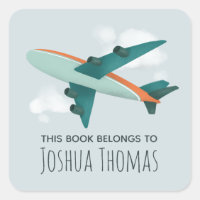 Boys Cute Airplane Travel Kids School Bookplate