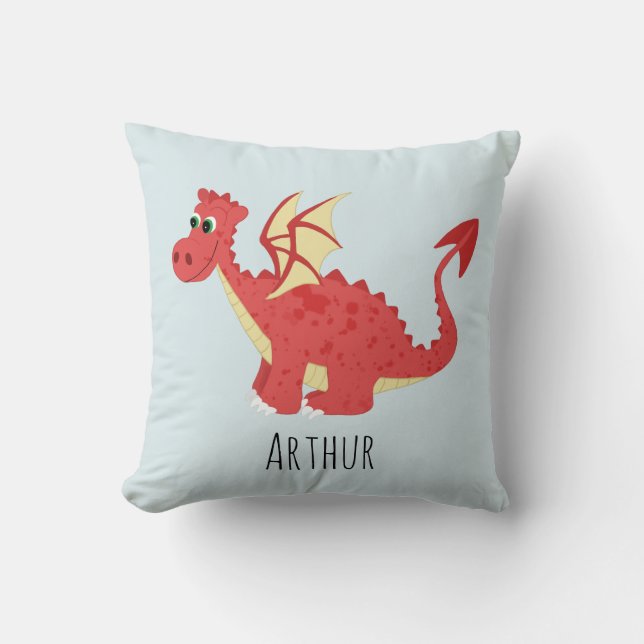 Boys Cute and Magical Red Welsh Dragon Kids Throw Pillow (Front)