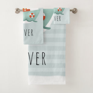  Boys Cute and Modern Blue Boat Kids Bath Towel Set