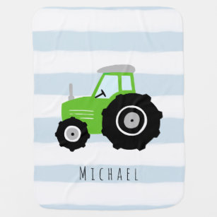 Boys Cute and Modern Green Farm Tractor Baby Blanket