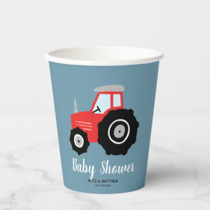 Boys Cute and Rustic Red Tractor Baby Shower Paper Cups