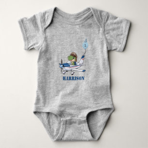 Boys Cute Blue Airplane Dinosaur Kids 1st Birthday Baby Bodysuit