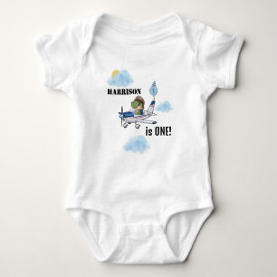 Boys Cute Blue Airplane Dinosaur Kids 1st Birthday Baby Bodysuit