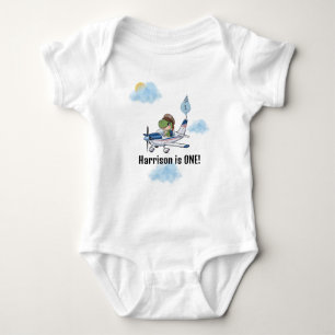 Boys Cute Blue Airplane Dinosaur Kids 1st Birthday Baby Bodysuit