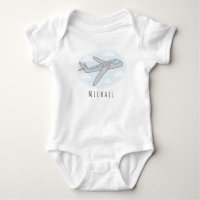 Boy's Cute Blue Airplane Transport Design and Name