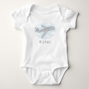 Boy's Cute Blue Airplane Transport Design and Name Baby Bodysuit