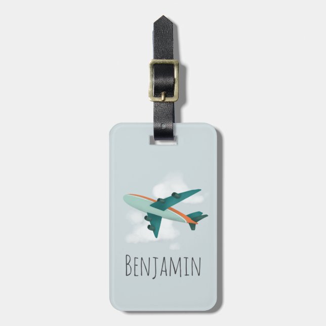 Boys Cute Blue Airplane Transport Kids Luggage Tag (Front Vertical)