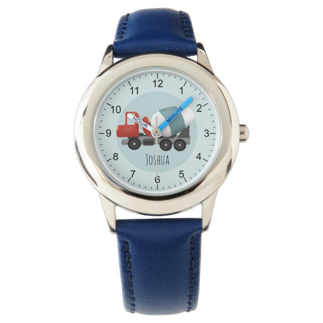 Boys Cute Blue Construction Concrete Mixer Kids Watch (Front)