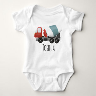 Boys Cute Blue Construction Mixer and Name Baby Bodysuit