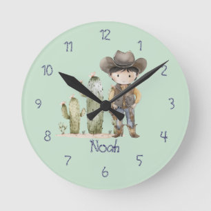 Boy's Cute Blue Cowboy Wall Clock
