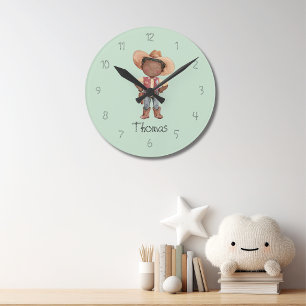 Boy's Cute Blue Cowboy Wall Clock