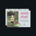 Boys Cute Blue Dinosaur Jungle Kids Birthday Thank You Card<br><div class="desc">This cute and modern boys birthday thank you card design features a place to add a photo, with a dinosaur pattern on the back featuring pastel blue dinosaur cartoons, with a t-rex, stegosaurus, rainbows and jurassic jungle plants. The card can be personalized with your own text. The perfect dinosaur themed...</div>