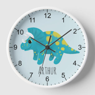 Boys Cute Blue Dinosaur Kids Nursery Clock