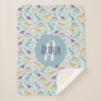 Boys Cute Blue Dinosaur Pattern Monogrammed Kids