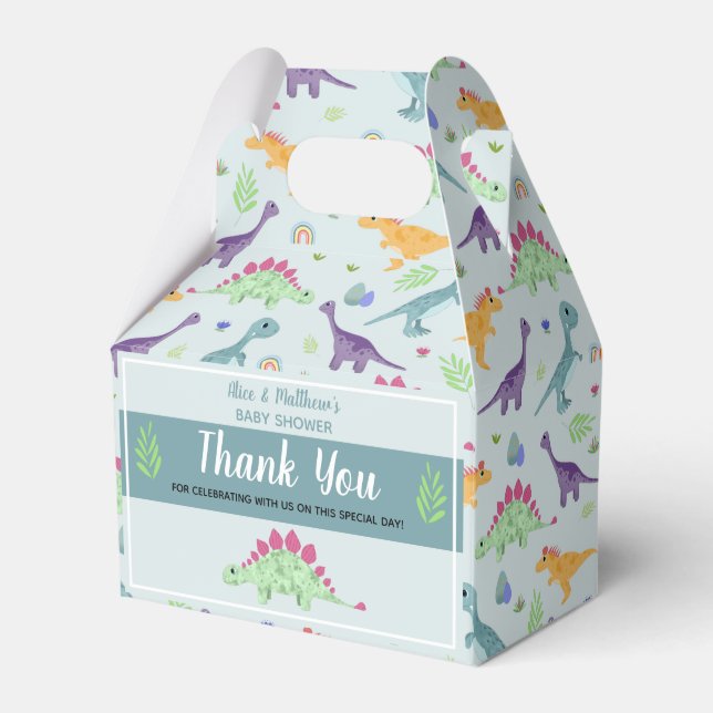 Boys Cute Blue Dinosaur T-Rex Baby Shower Favor Box (Front Side)