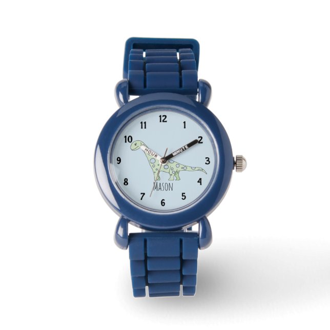 Boys Cute Blue Dinosaur with Name Kids Watch (Front)