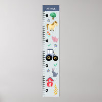 Boys Cute Blue Farm Tractor Growth Chart