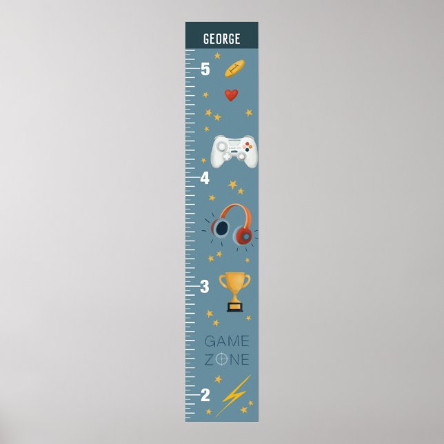 Boys Cute Blue Gaming Growth Chart (Front)