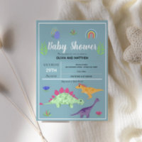 Boys Cute Blue Jungle T-Rex Dinosaur Baby Shower