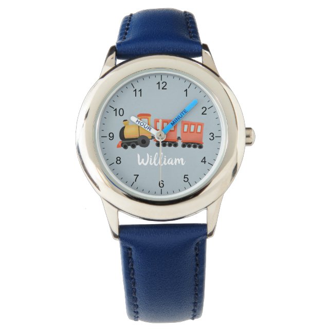Boys Cute Blue Modern Train Travel Kids Watch (Front)