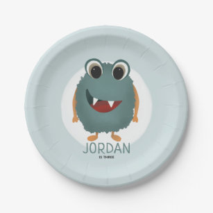 Boys Cute Blue Monster Kids Birthday Party Paper Plate