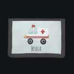 Boys Cute Blue Paramedic Ambulance and Name Trifold Wallet<br><div class="desc">This cute and modern blue kids wallet features an emergency ambulance cartoon,  and a place for you to add your toddlers name. Perfect for any child dreaming of being a paramedic!</div>