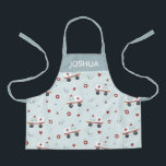 Boys Cute Blue Paramedic Ambulance Pattern Kids Apron<br><div class="desc">This cute and modern kids apron design features an emergency paramedic ambulance pattern,  with an ambulance,  stethoscope,  heart,  and syringe,  on a blue background,  and can be personalized with your boy's name. Perfect for a young chef,  gardener,  or doctor to be!</div>