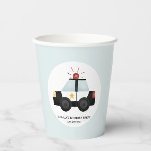 Boys Cute Blue Police Car Birthday Paper Cups