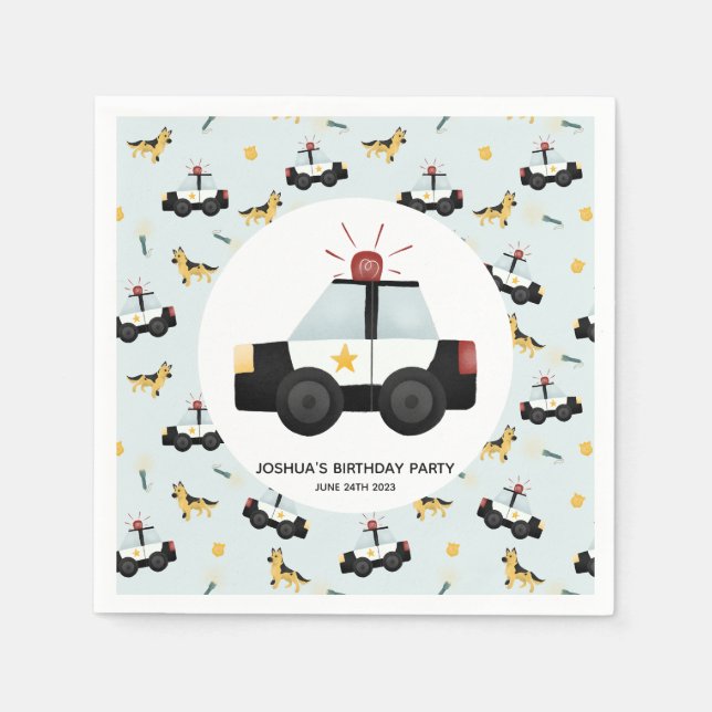Boys Cute Blue Police Car Toddler Happy Birthday Napkin (Front)