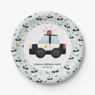 Boys Cute Blue Police Car Toddler Happy Birthday Paper Plate