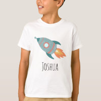 Boys Cute Blue Rocket Ship in Space and Name
