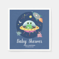 Boys Cute Blue Space Alien Baby Shower Napkins