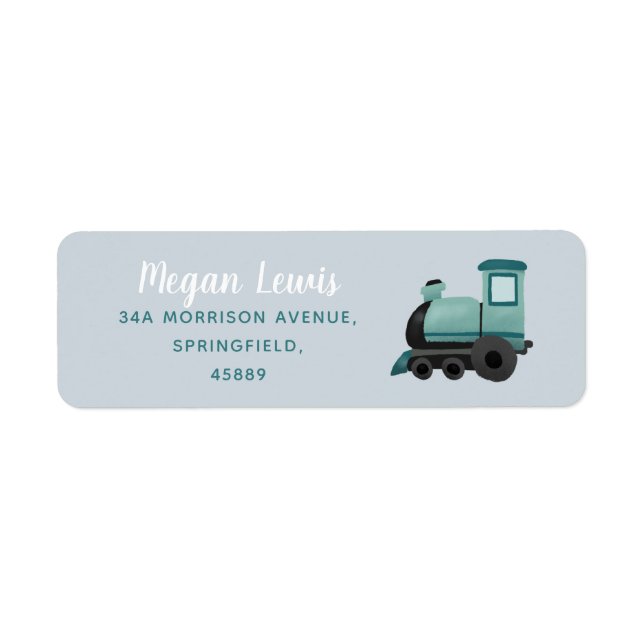 Boys Cute Blue Train Baby Shower Return (Front)