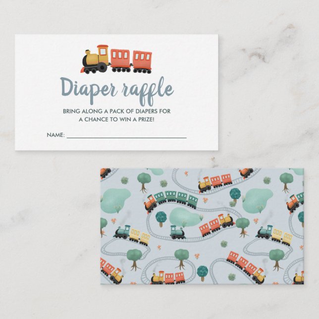 Boys Cute Blue Train Diaper Raffle Enclosure Card (Front/Back)