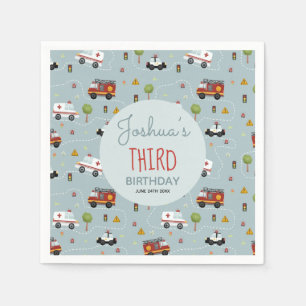 Boys Cute Blue Transport Pattern Birthday Kids Napkin