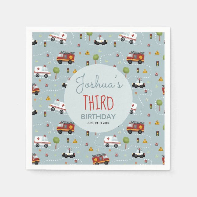 Boys Cute Blue Transport Pattern Birthday Kids Napkin (Front)