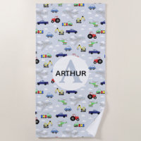 Boys Cute Blue Transport Pattern Car Name Kids
