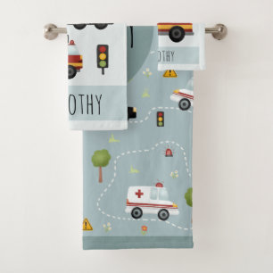 Boys Cute Blue Transport Pattern Kids Bath Towel Set